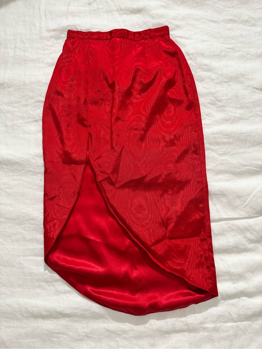 Vintage Trashy Lingerie Red Satin Jacquard Maxi Skirt XS/S 24” Waist Y2K